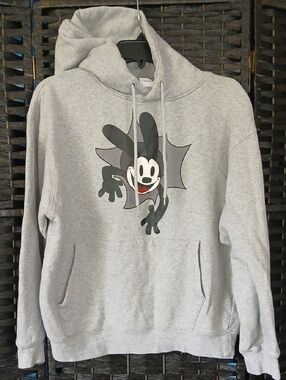 Disney Oswald The Lucky Rabbit Graphic Sweatshirt Hoodie Gray SZ S